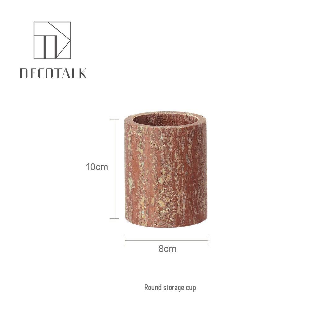 DecoTalk Wabi-sabi Red Travertine Bathroom Washbasin Set with Aromatherapy Tissue Box Tray
