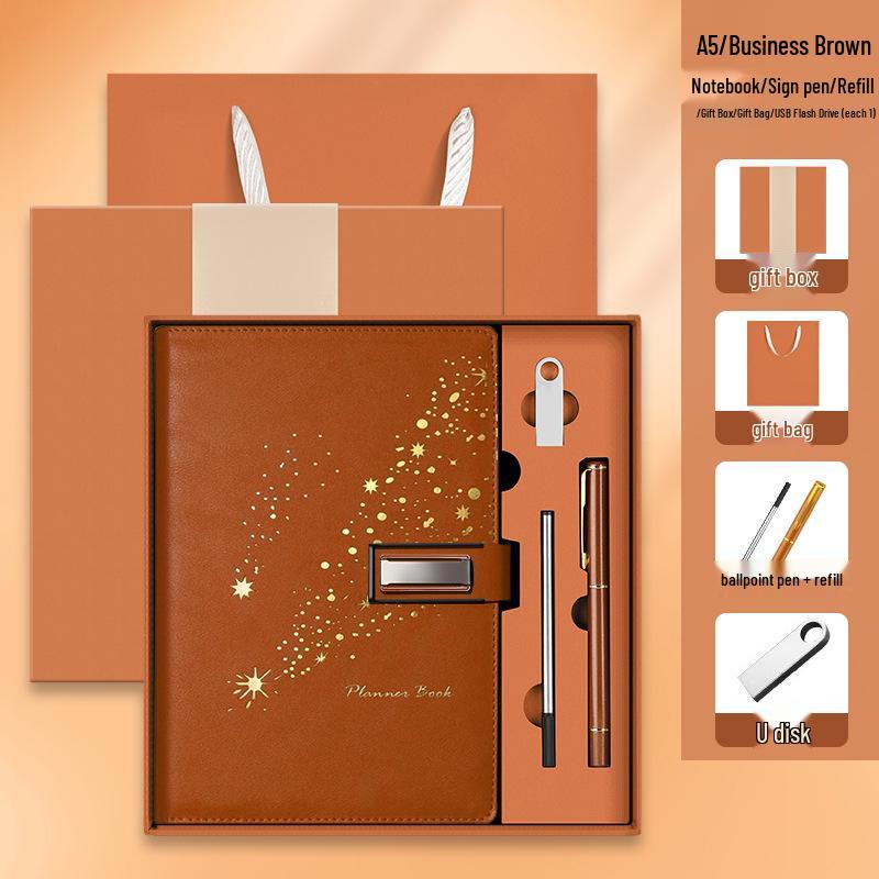 Set de regalo de cuaderno Star Double Line 2026: Libro de registro de reuniones de negocios y oficina de mayor grosor