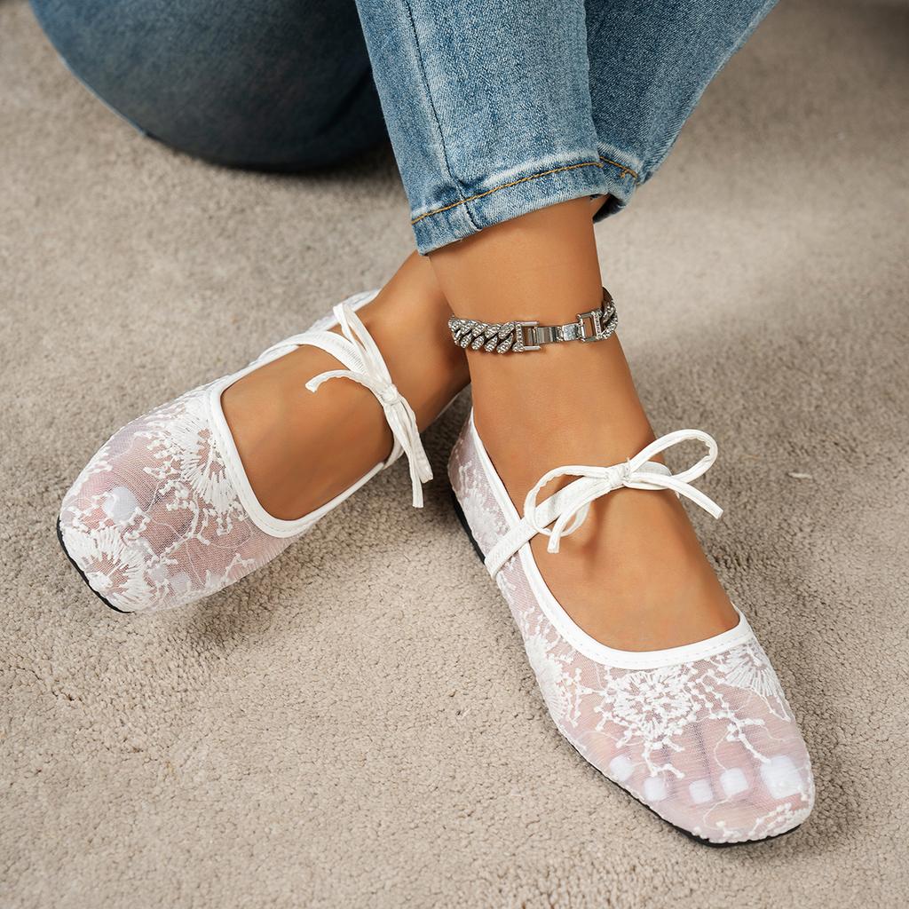 Square-toe Ballet-style Mesh Flat Slip-ons, French-style Temperament Mary Jane Shoes