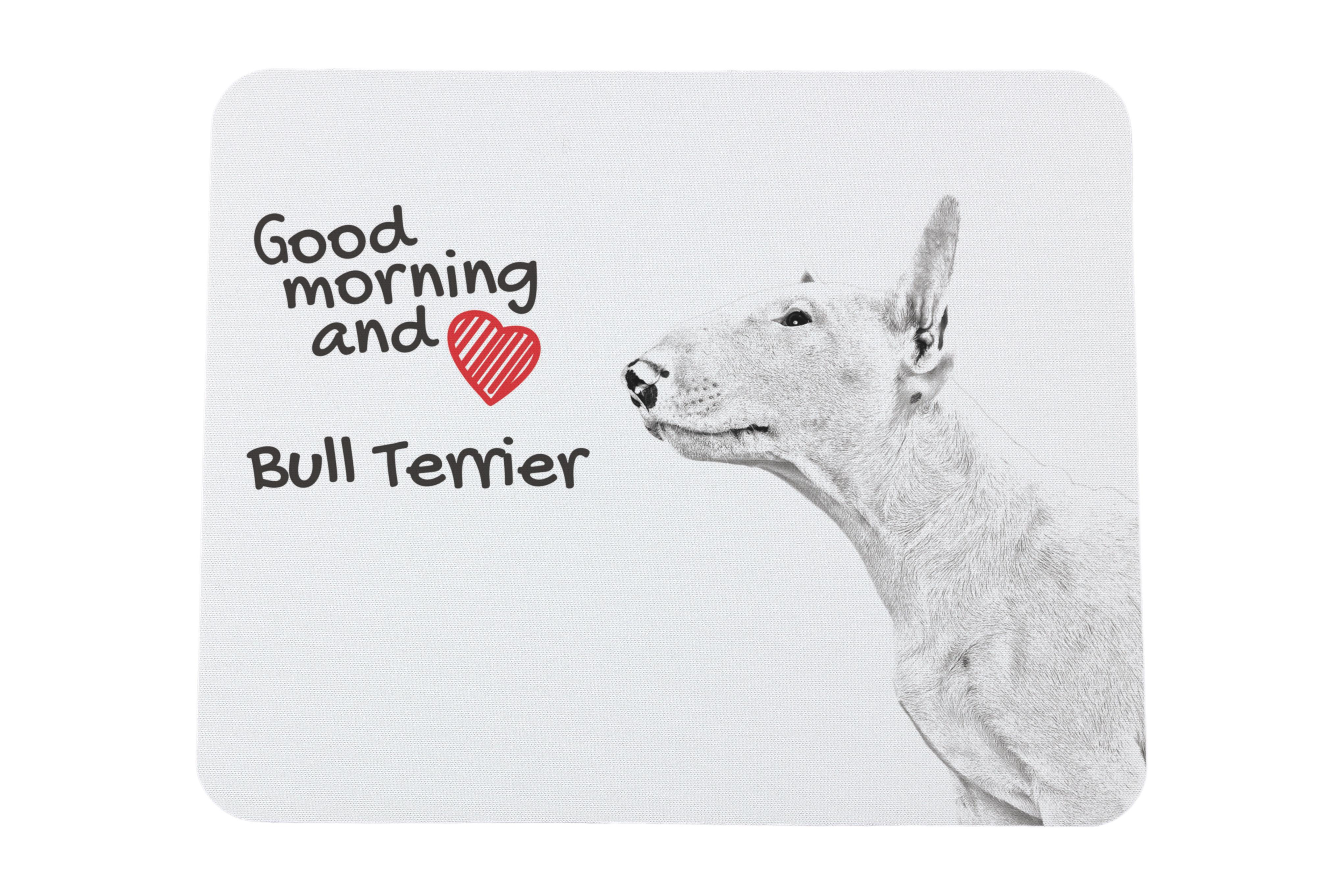 

Bull Terrier, Bully - mouse pad with print, personalized dog-themed mouse pad, unique gadget for an office worker by Art-Dog brand білий