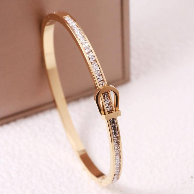 1pc Fashion Stainless Steel Rhinestone Decor Bangle for Women for Daily Decoration