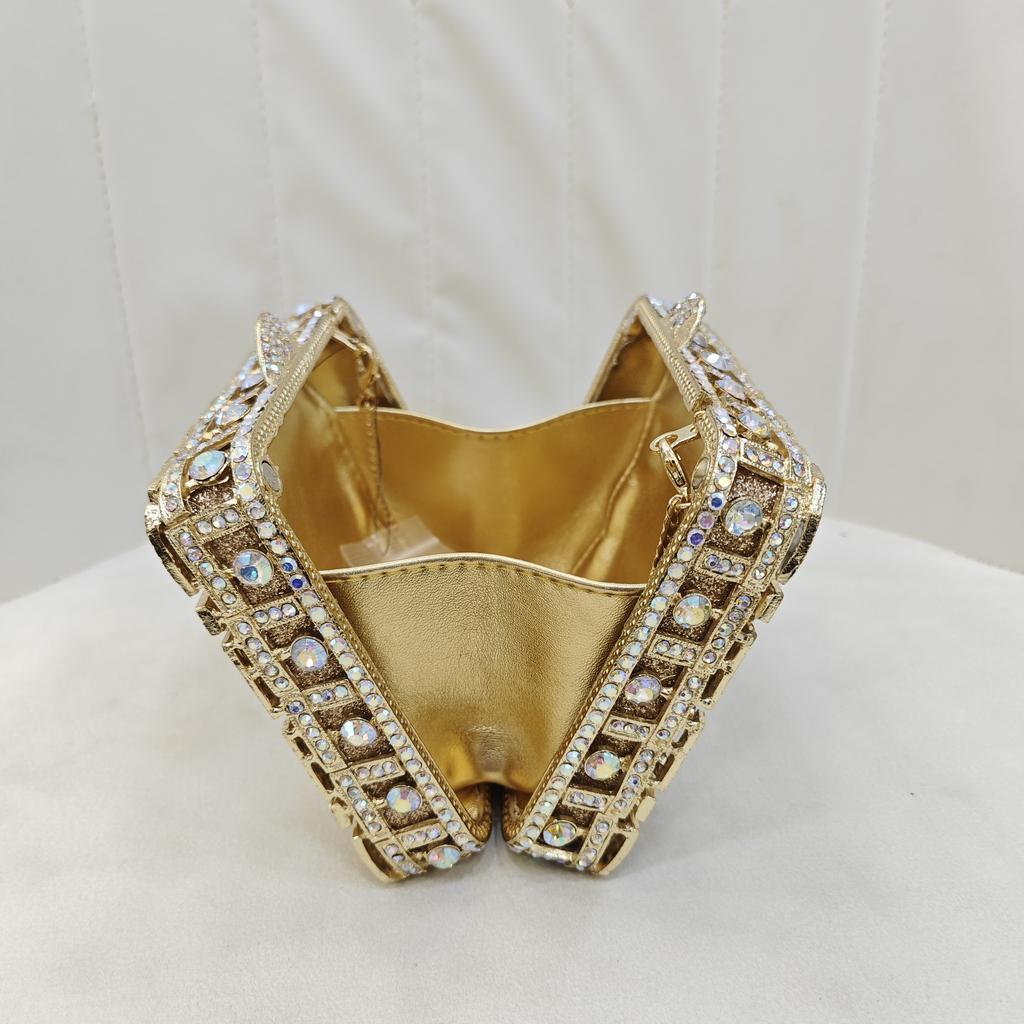 WHTUOHENG Gold Square Stone Evening Clutch Bag For Women Crystal Wedding Clutches Diamond Party Handbag Rhinestone Bridal Bags