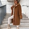 Herbst und Winter Dicke Langarm Revers Damenjacke Plus Size Plüsch Fleece Warme Lange Mäntel Damen Lockere Beiläufige Feste Damenjacken 24959