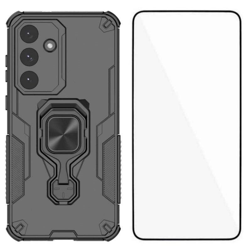 For Samsung Galaxy S25 FE Phone Case WANLONFENG PC TPU Back Cover Kickstand with Tempered Glass