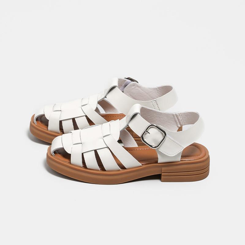 fashion Summer New Fashion Leather Casual Baotou Women's Flat Sandals Personality Trend Retro Woven Hollow Roman Casual Sandals