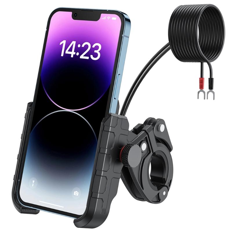 Motorcycle Phone Mount with USB3.0 Fast Charging Motorcycle Handlebar Cellphone Holder for 5-7.2inch Device