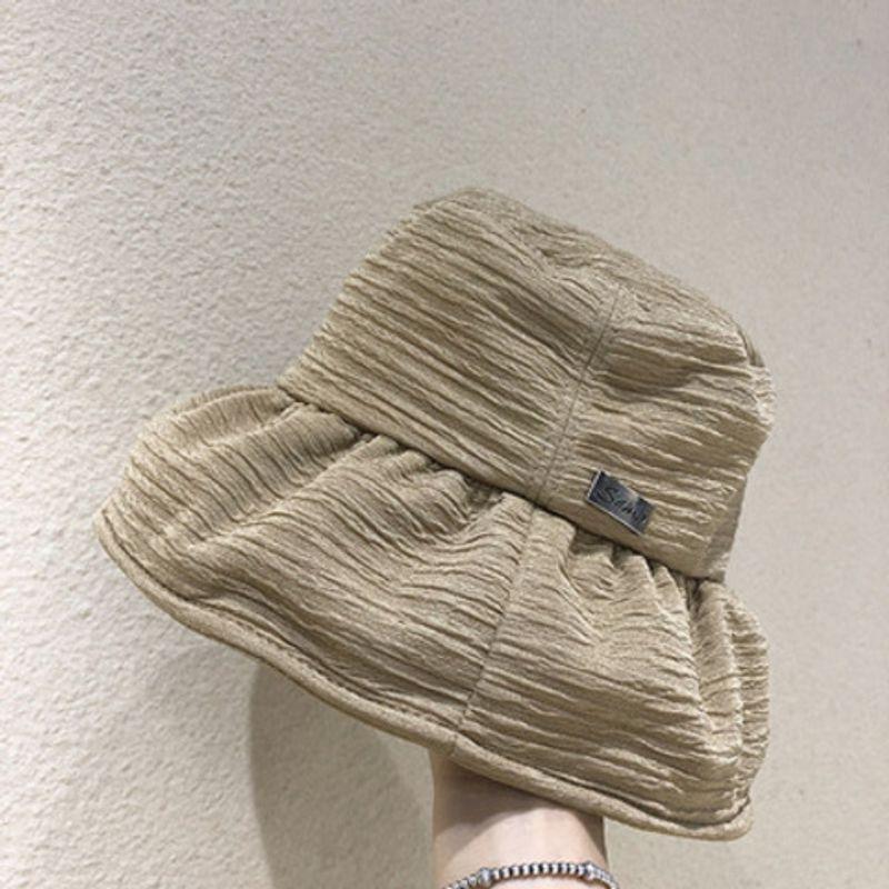 

Special-Interest Design Japanese Style Ruched Stripes Bucket Hat Female K-style Trendy Easiest for Match Fall and Winter Face Small Black Bucket Hat Khaki M(56-58cm)