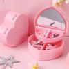 Pink Color Heart Shape Jewelry Box Small Size Plastic Jewelry Organizer Case With Mirror Portable Jewelry Storage Box