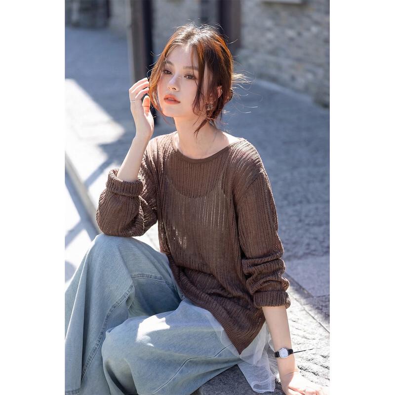 Mokana Women s Irregular Round Neck Long Sleeve Knit Sweater One Size