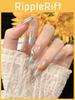 Forest Mist Color Handmade Nail Stickers With Ice Transparent Design Long Style Removable