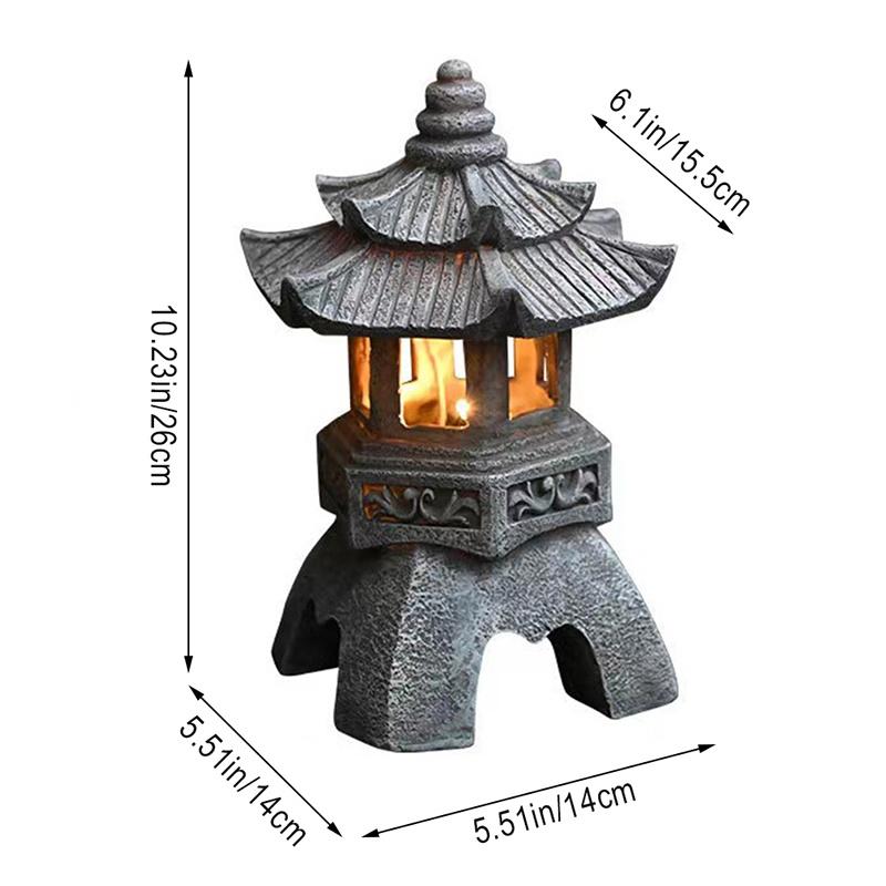 Decoración Zen adornos torre con energía Solar jardín estatua palacio linternas lámpara Solar china piedra patio Pagoda linterna
