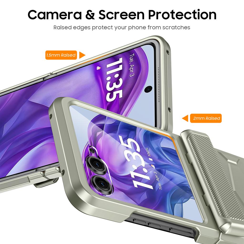 For Motorola Razr Ultra 2024/Razr Pro 2025/Razr Pro 2026 With Hinge Protection,Built-in Screen Protector Shockproof All-Inclusive Phone Cover-Titanium