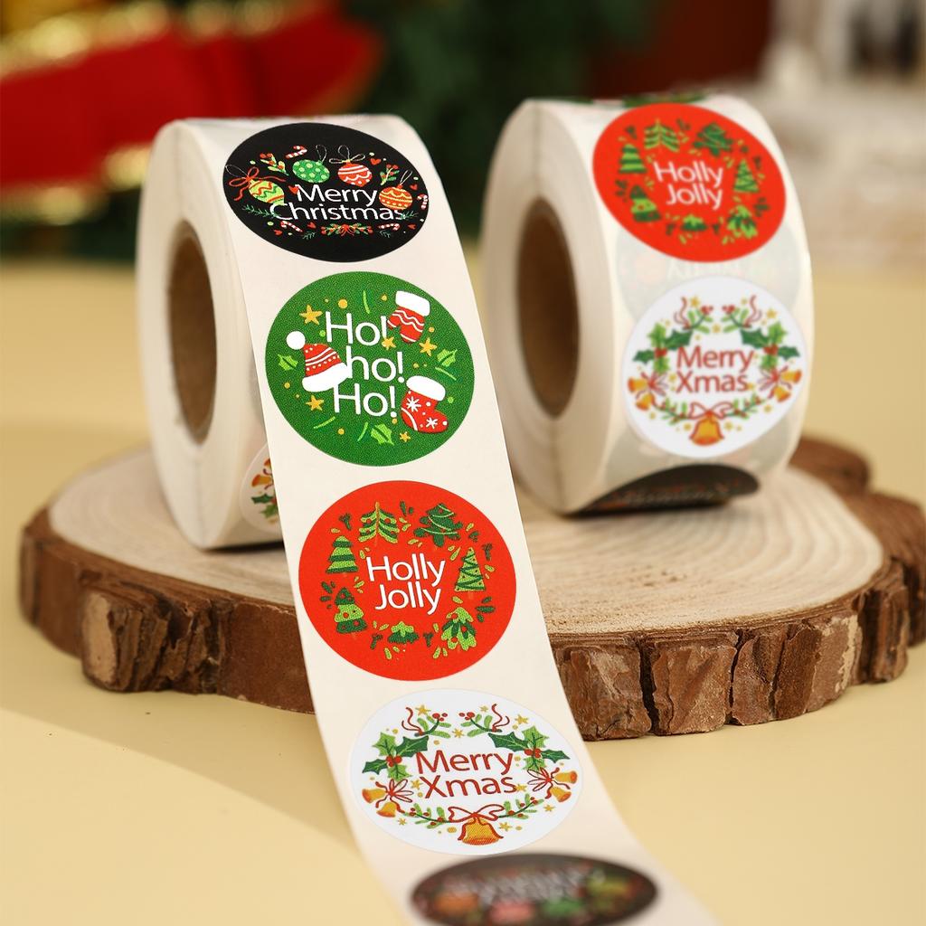 500pcs Merry Christmas Stickers Round Stickers Christmas Tag for Envelope Sealing Gift Decor Shop Product Packaging Stickers