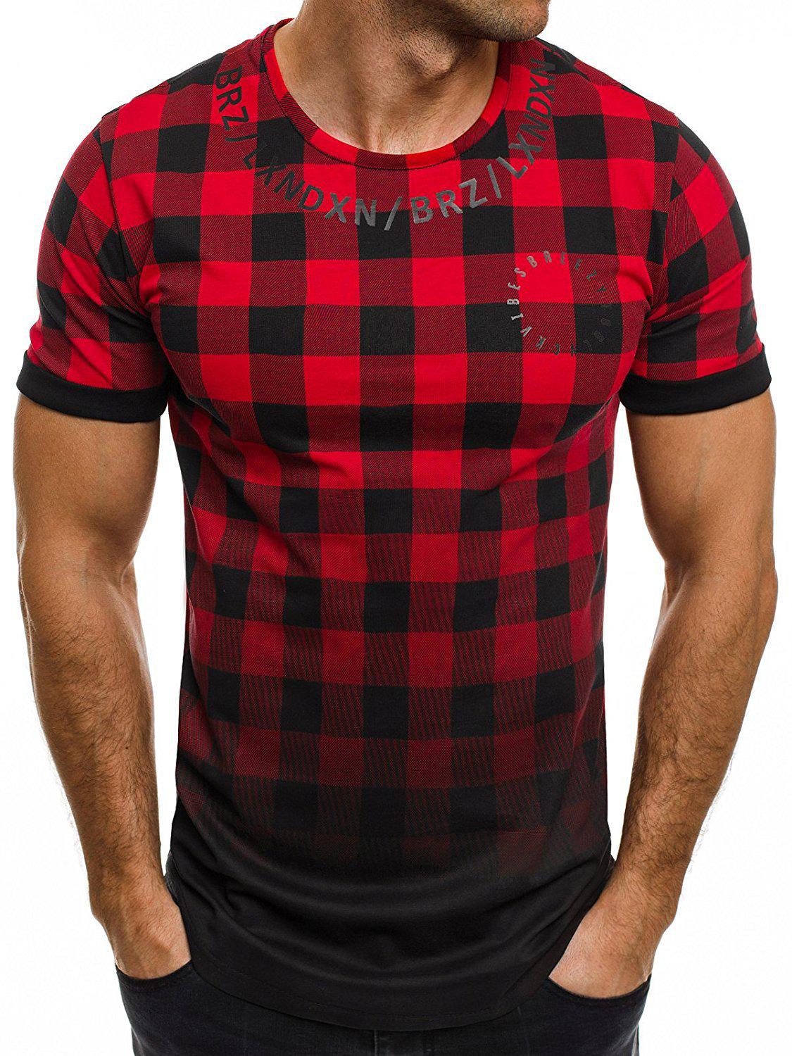 

Men s Fashion Short-Sleeve Plaid & Gradient T-Shirt 3XL червоний
