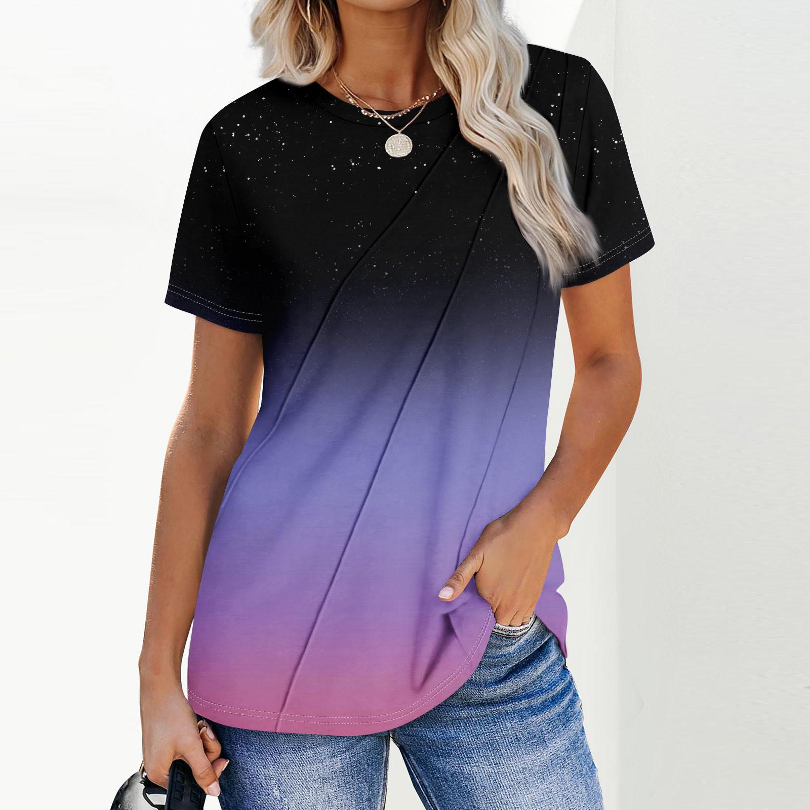 

Женская мода повседневная с коротким рукавом однотонные топы плиссированная модная одежда футболка L чёрный