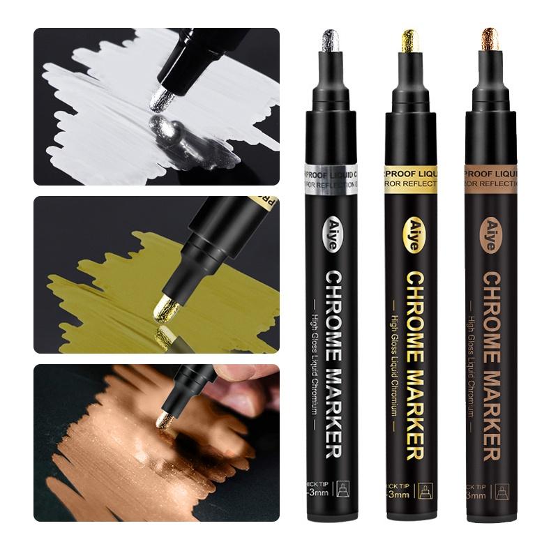 Set 6 Pennarelli Metallici Oro E Argento – Acrilici Indelebili Per Vetro, Legno, Ceramica, Tela E Tessuti – Vernice Lucida Per Pittura E Fai-Da-Te