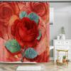 Butterfly Red Roses And Flowers Print Shower Curtain Set Anti-Slip Rugs Toilet Lid Cover Bath Mat  Bathroom Curtains Decoration