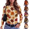 Women's Slim Fit Long Sleeve T-Shirt with Maple Leaf Print Crewneck Casual Top for Fall and Winter