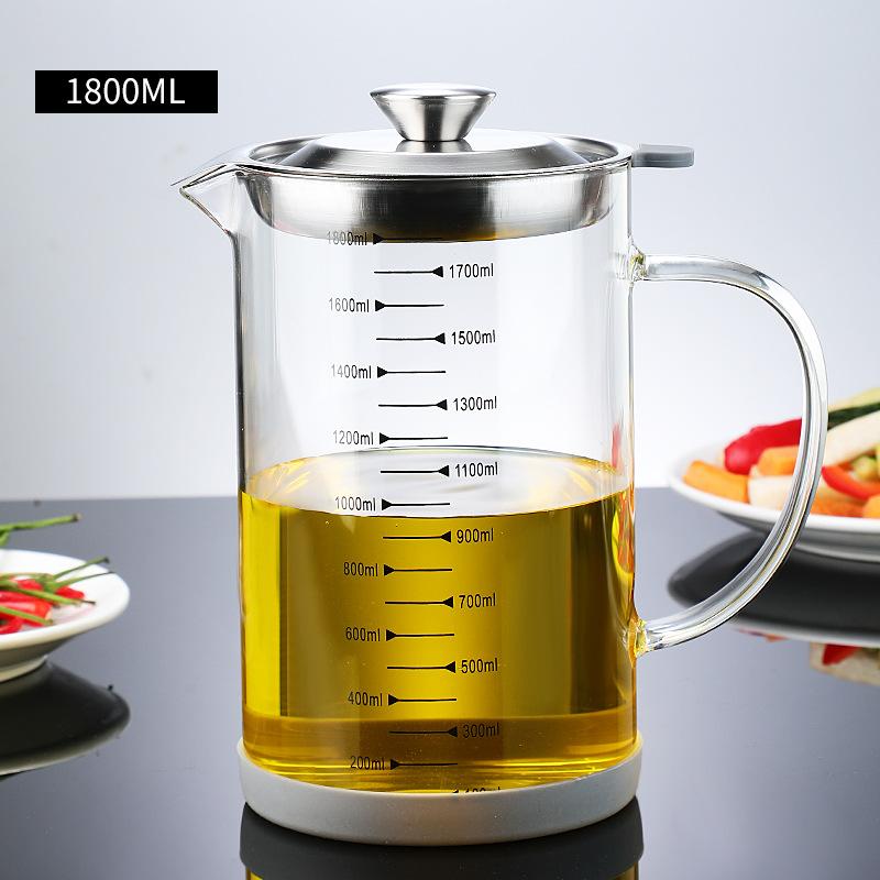 1000/1500/1800ml Separator oleju Ekran filtru Butelka do oddzielania osadów olejowych Kuchenna szklana Butelka na olej z podziałką do podgrzewania Mierzenie