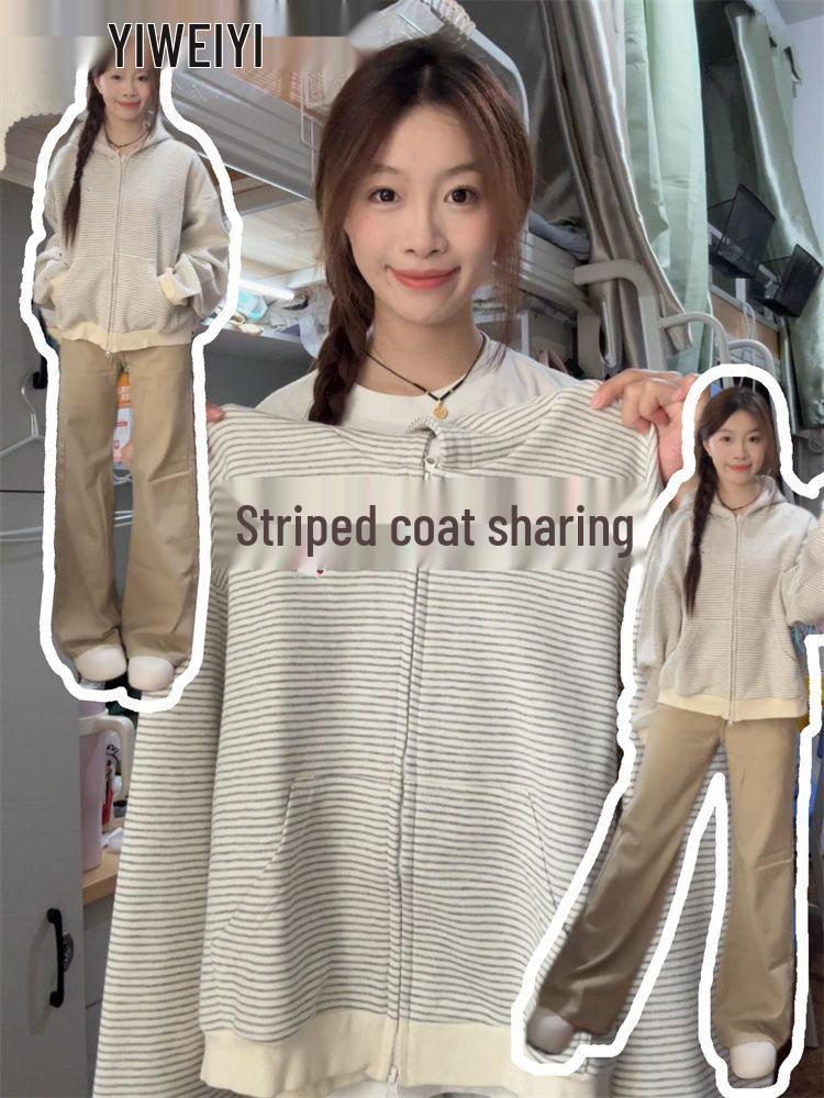 Vintage Striped Hooded Cardigan Sweatshirt Small