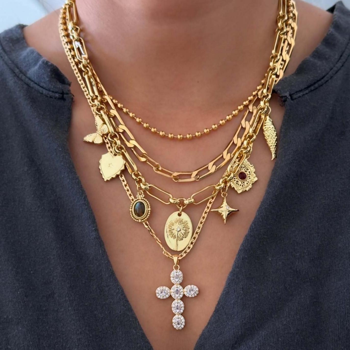 Long cross necklace pendant retro bow love stacked design necklace collarbone chain