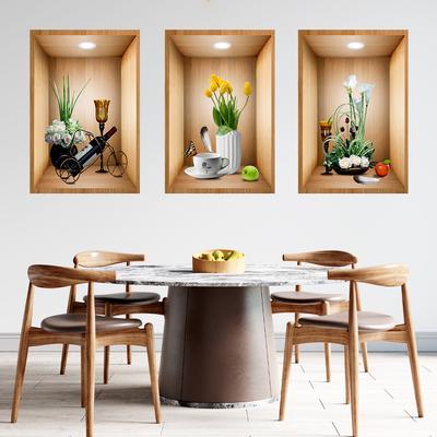 3Pcs 3D Plant Flower Wall Sticker Set DIY Crown Glass Decals for Living Room Bedroom Wedding Decor Self-Adhesive Refrigerator Stickers