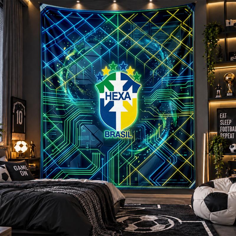 Wall Hanging Tapestry Brazil Football Print Cloth for Living Room Bedroom Home Decor