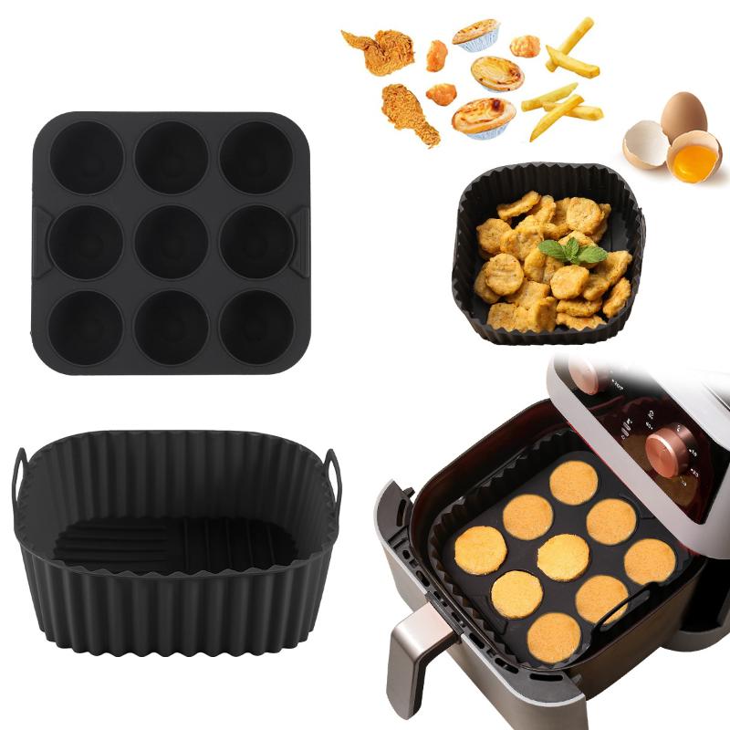 2Pcs Non-Stick Baking Trays With Cupcake Molds For Healthy Cooking Kitchen Tools Square Silicone Air Fryer Liners & Muffin Pan