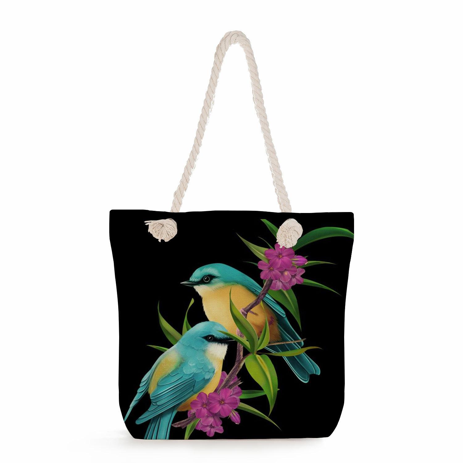Bird print thick rope single-shoulder beach bag 7251