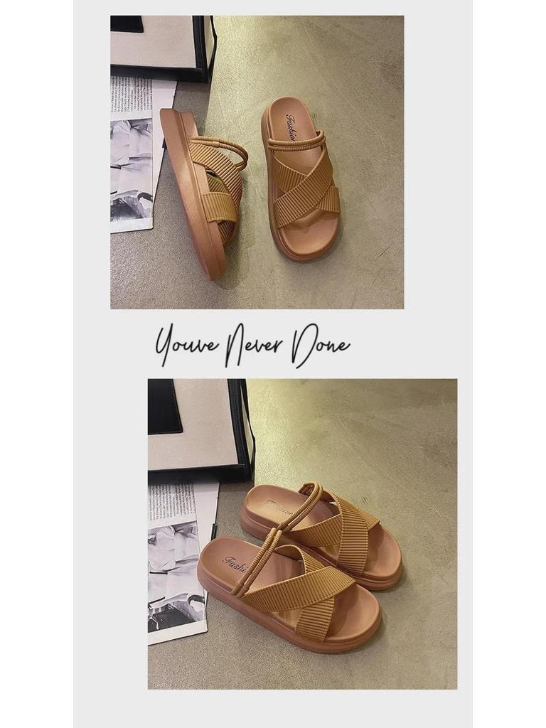 Chinelos de Plataforma de Verão Femininos - Sandálias Rasteiras Casuais Elegantes com Solas Grossas e Design Floral Elegante.