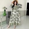 South East Asia People Cotton Floral Long Dress Bohemian Long Sleeve Loose Dress Fat Girl Plus Size Maternity Skirt