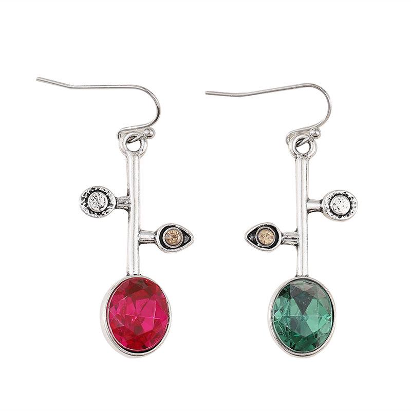 

Асимметричные серьги с кристаллами циркона - Ретро стиль с дизайном мандаринок в красном и зеленом цвете