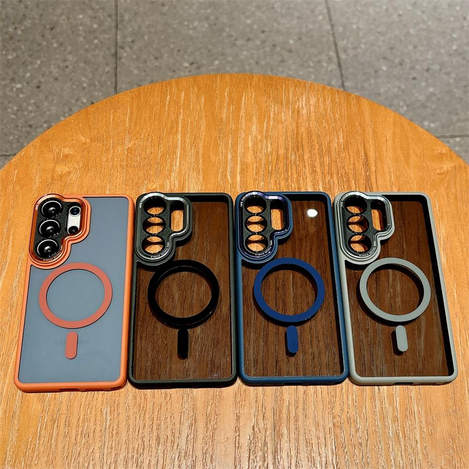 Luxury Magnetic For Magsafe Transparent Phone Case For Samsung Galaxy S26 S25 S24 Ultra Lens Protection Wireless Charging Cover