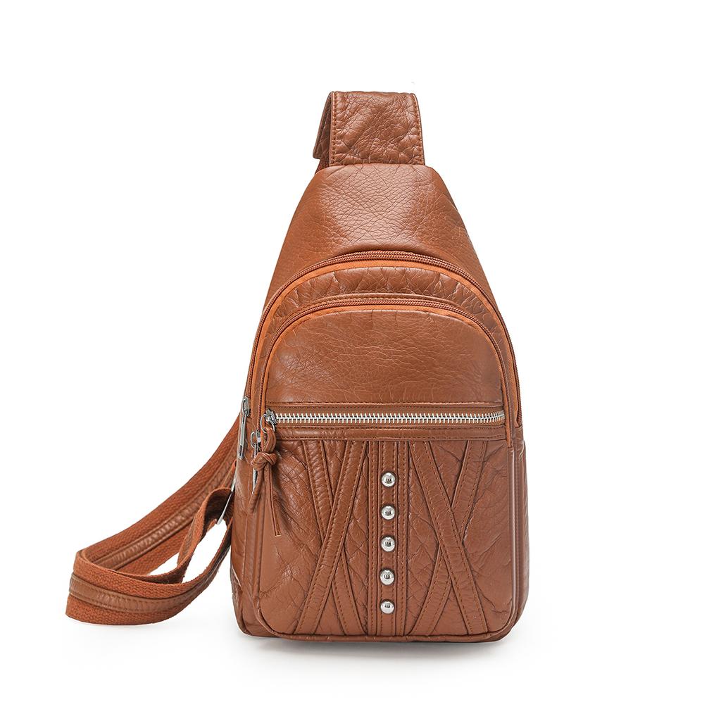 New Women's Chest Bag, Soft Leather Multifunctial Backpack, Trendy Waterproof Shoulder Bag