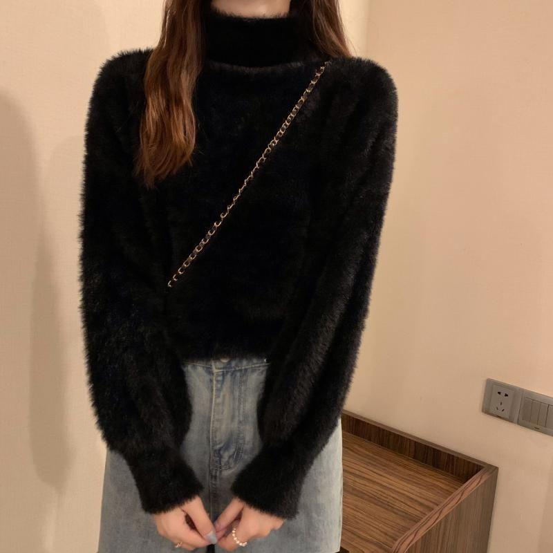 Winter Imitate Mink Wool Fleecing Female Turtleneck Elastic Casual Sweater Women Knitted Tops Pullovers Soft Warm