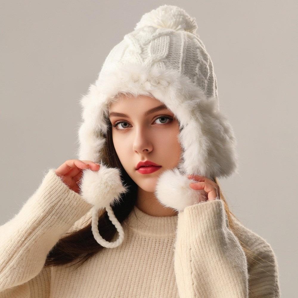 Pompom Knitted Hat Knitted Ear Protection Hat New Beanie Hat  Autumn and Winter