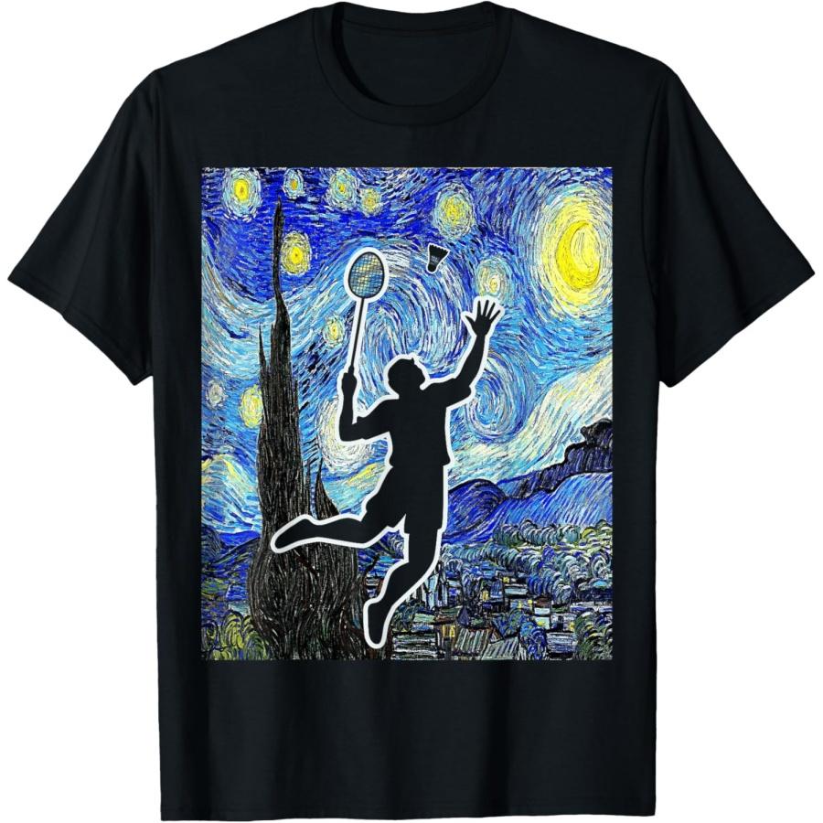 Badminton Starry Night Badminton Player Painting T-Shirt(1) S