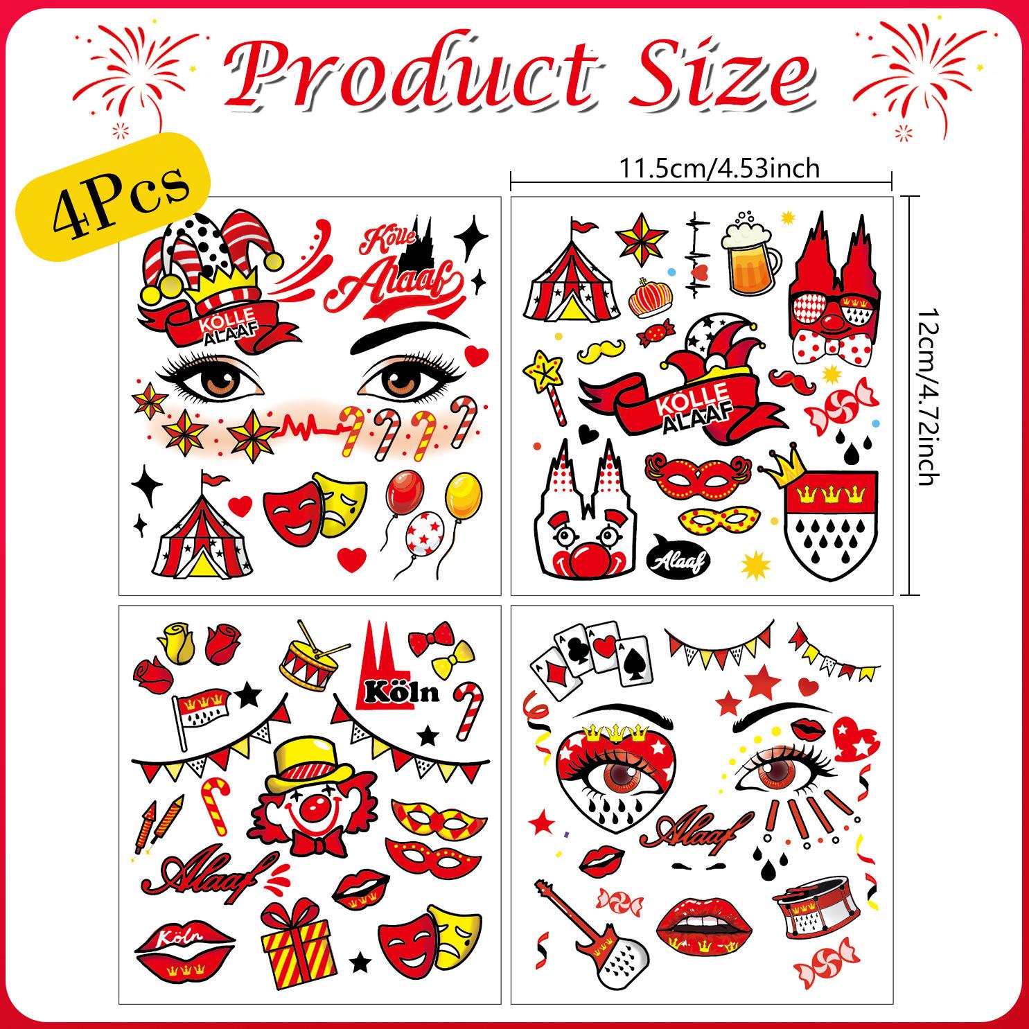 

German ***** Tattoo Stickers Float Face Stickers Rose Monday Candy Stickers Makeup Stickers 11.5*12cm (quantity: 4 for a set)