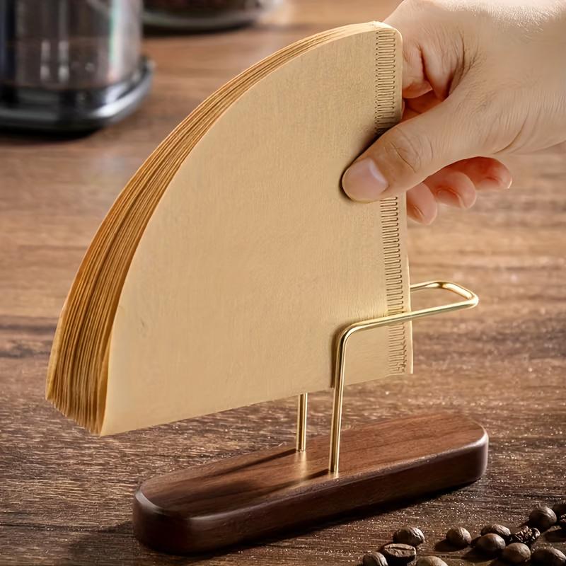 1PC Home Hand Drip Coffee Brass Filter Paper Holder, Minimalist Wooden Stand, Household Filter Paper Box,Solid Wood Storage Rack