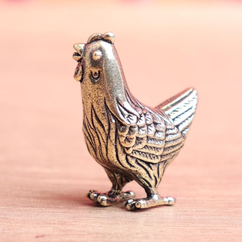 Solid Brass Hen Small Statue Desktop Ornaments Vintage Zodiac Animal Figurines Model Lucky Home Decorations Crafts Accessories