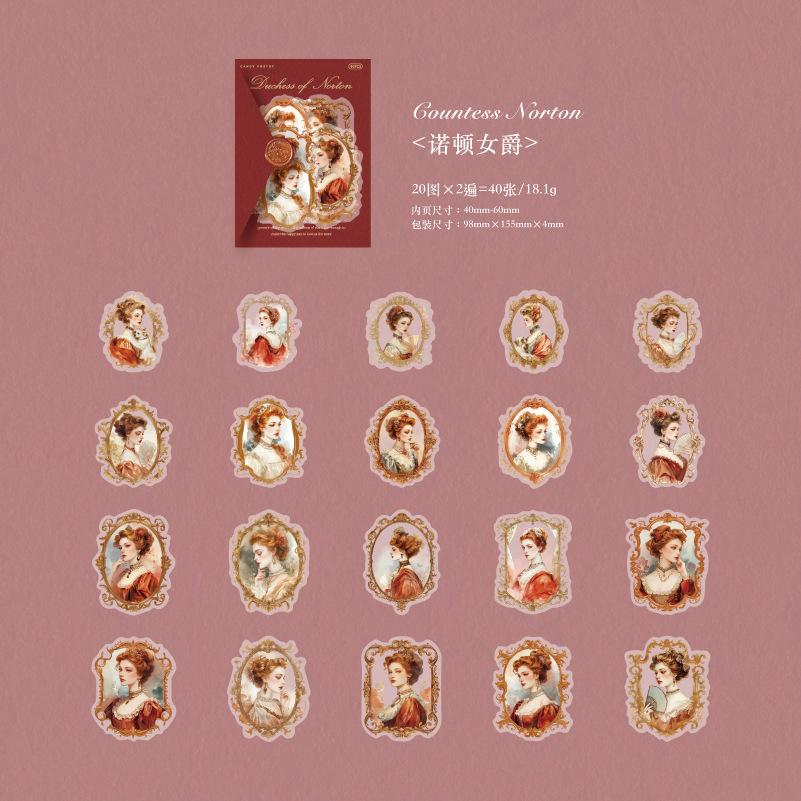 40 pcs Vintage portrait character sticker PET sticker pack diy ledger decorative seal sticker Scrapbook calendar art Diy crafts