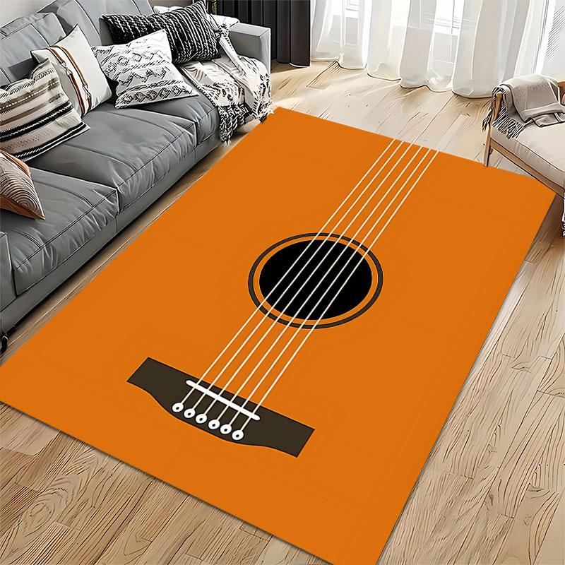 Guitar Theme Orange Carpet suitable as a non-slip mat for the living room or bedroom sofa