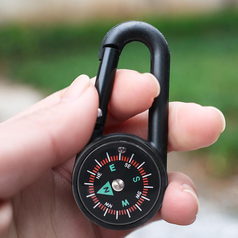 Mini mosquetón 3 en 1 con termómetro y llavero con gancho a presión, multifuncional, para acampar al aire libre, senderismo, accesorios