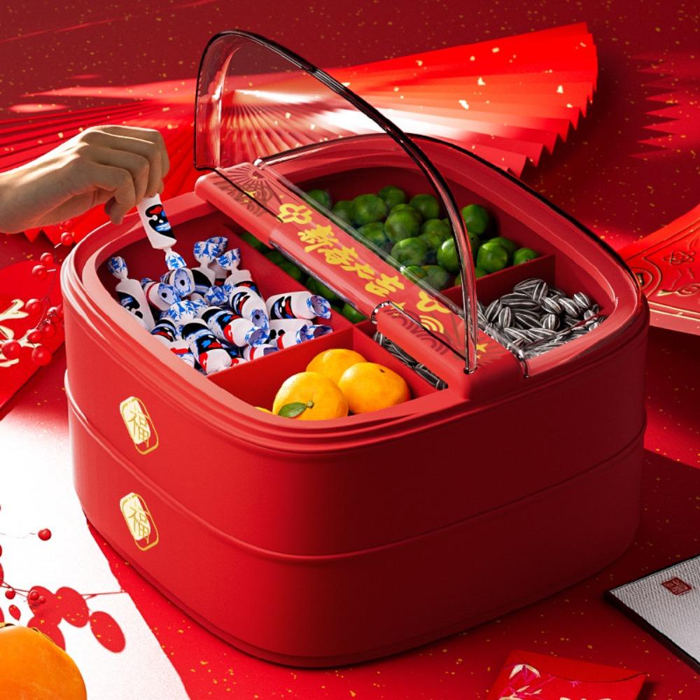 Flip Cover Chinese New Year Candy Fruit Tray Red Candy Box Household Snacks Plate  Wedding