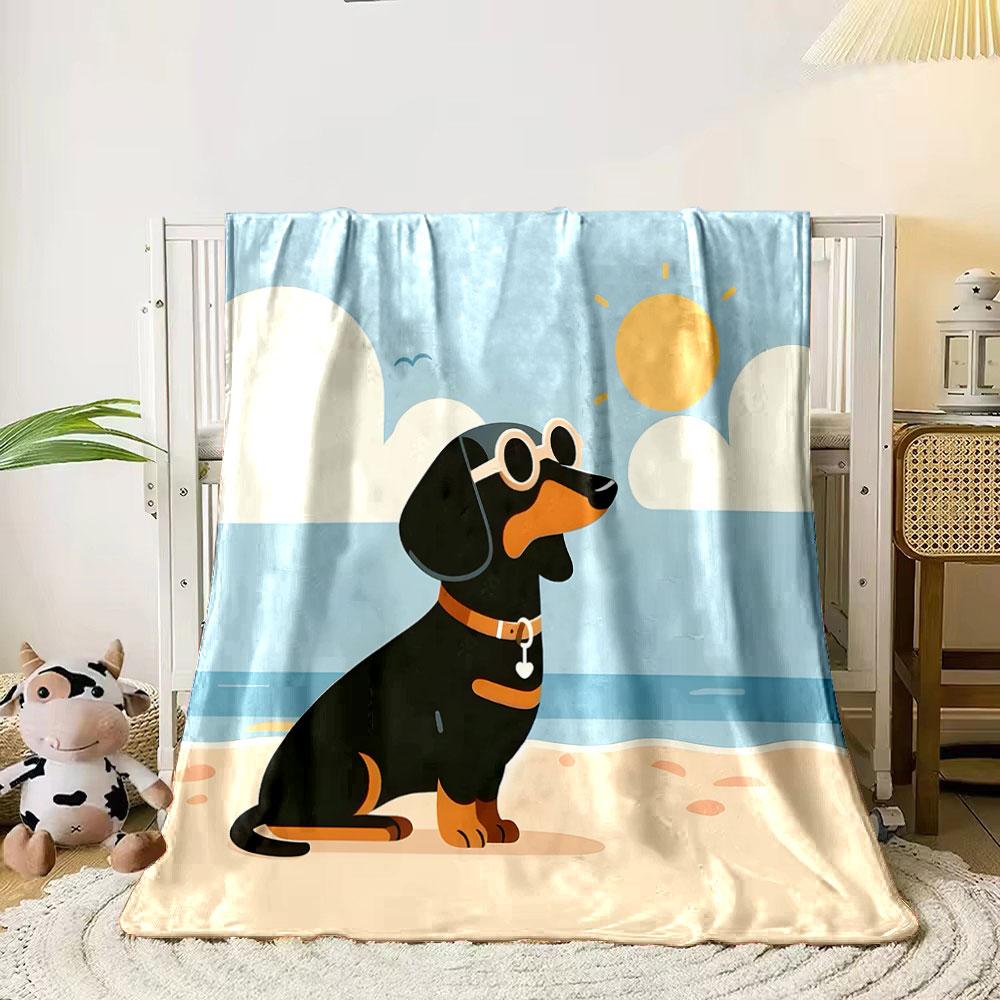 Dachshund in Sunglasses by the Beach print blanket soft and cozy perfect for the living room bed sofa or a nap,gift