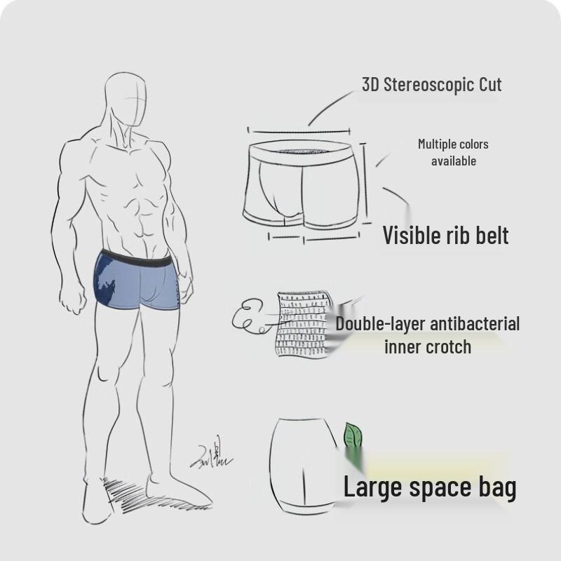 Qipilang Men's Antibacterial Tai Chi Wolf Print Boxer Briefs