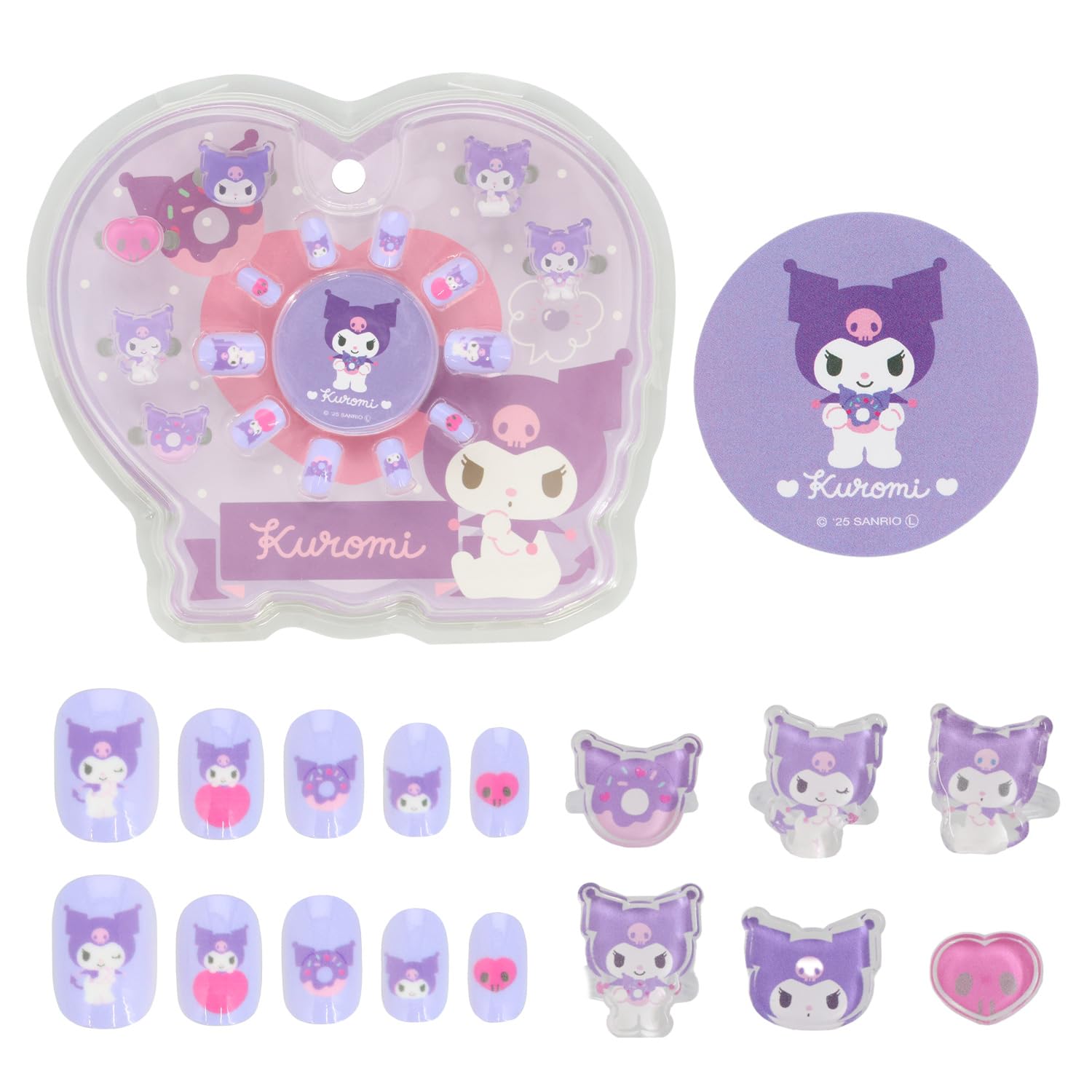 Набор типсов и колец для ногтей Shobido Sanrio Characters: 10 типсов для ногтей, 6 колец и 1 наклейка (Куроми)