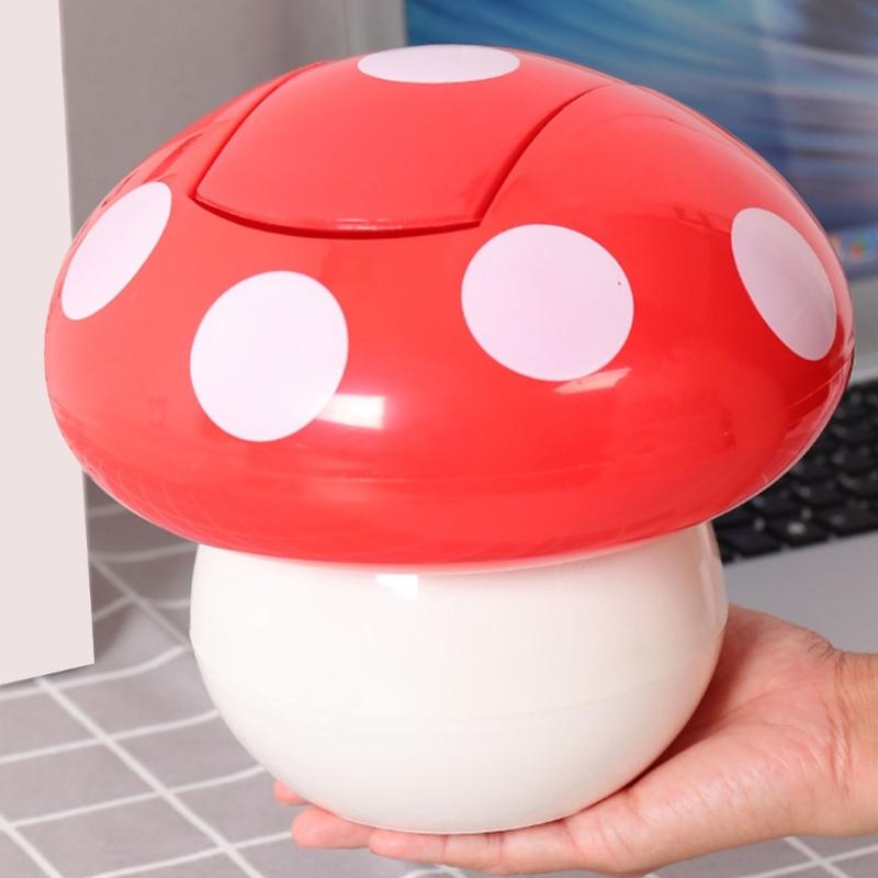 Lovely Mushroom Designs Waste Bin With Sealed Cover Sturdy ABS for Kitchen Kid Room