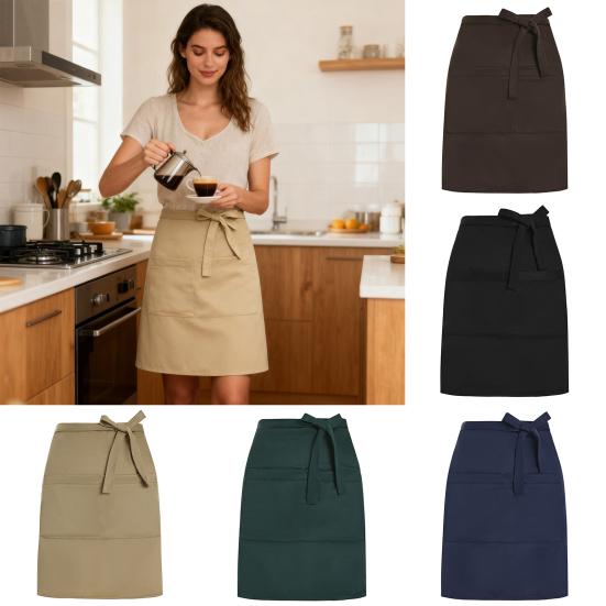 Waiter Half Apron with Large Pockets Waterproof Oil-proof Adjustable Men Women Kitchen Chef Cafe Restaurant Bakery Flower Shop Barista Work Apron