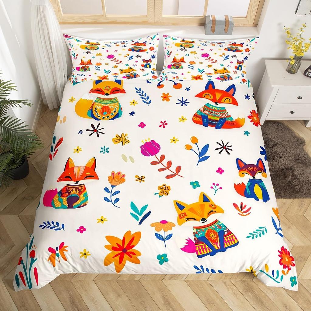 Lieblicher Igel Bettbezug Twin King Hippie Ausgefallen Blume Bettwäsche Set für Kinder Jungen Mädchen Lustiger Tribal Igel Bettdeckenbezug